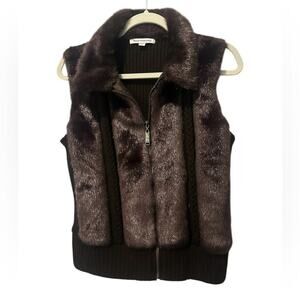 Mercer Street Studio Brown Faux Fur Sleeveless Vest Petite Large